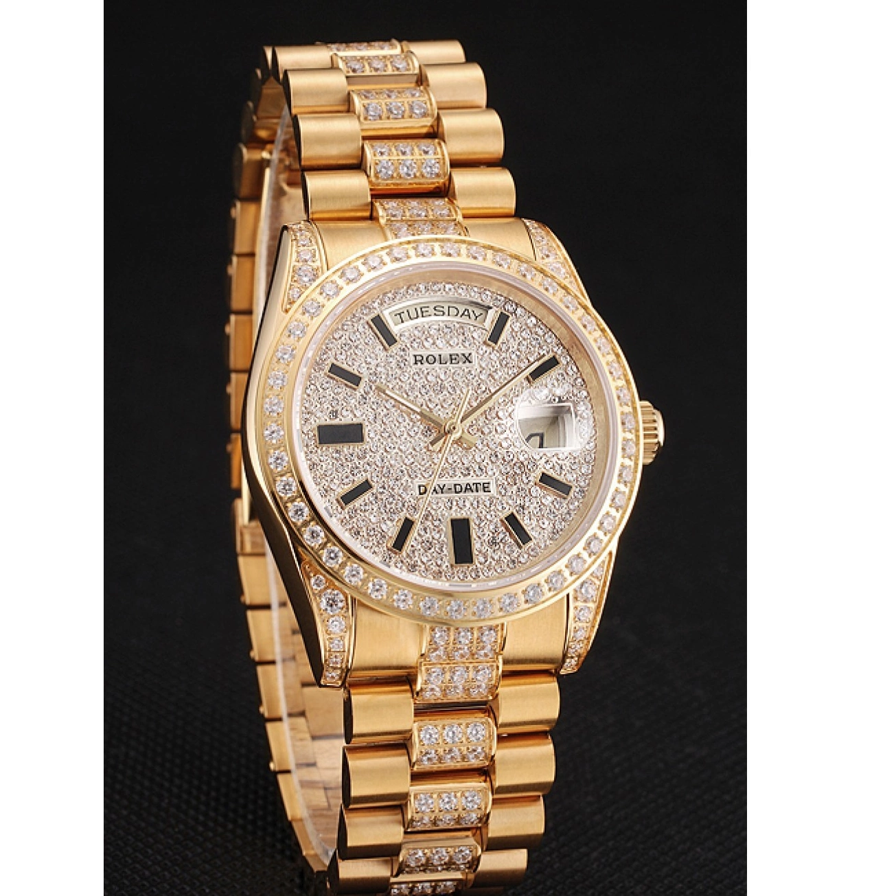 MiroTime 0825 Swiss Rolex Day Date Yellow Gold Diamond Pave